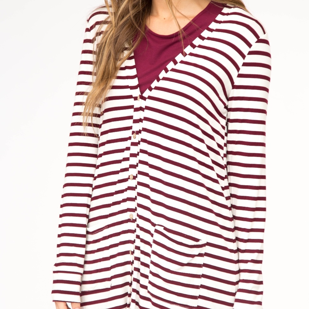 Wine Stripe Favorite Cardi